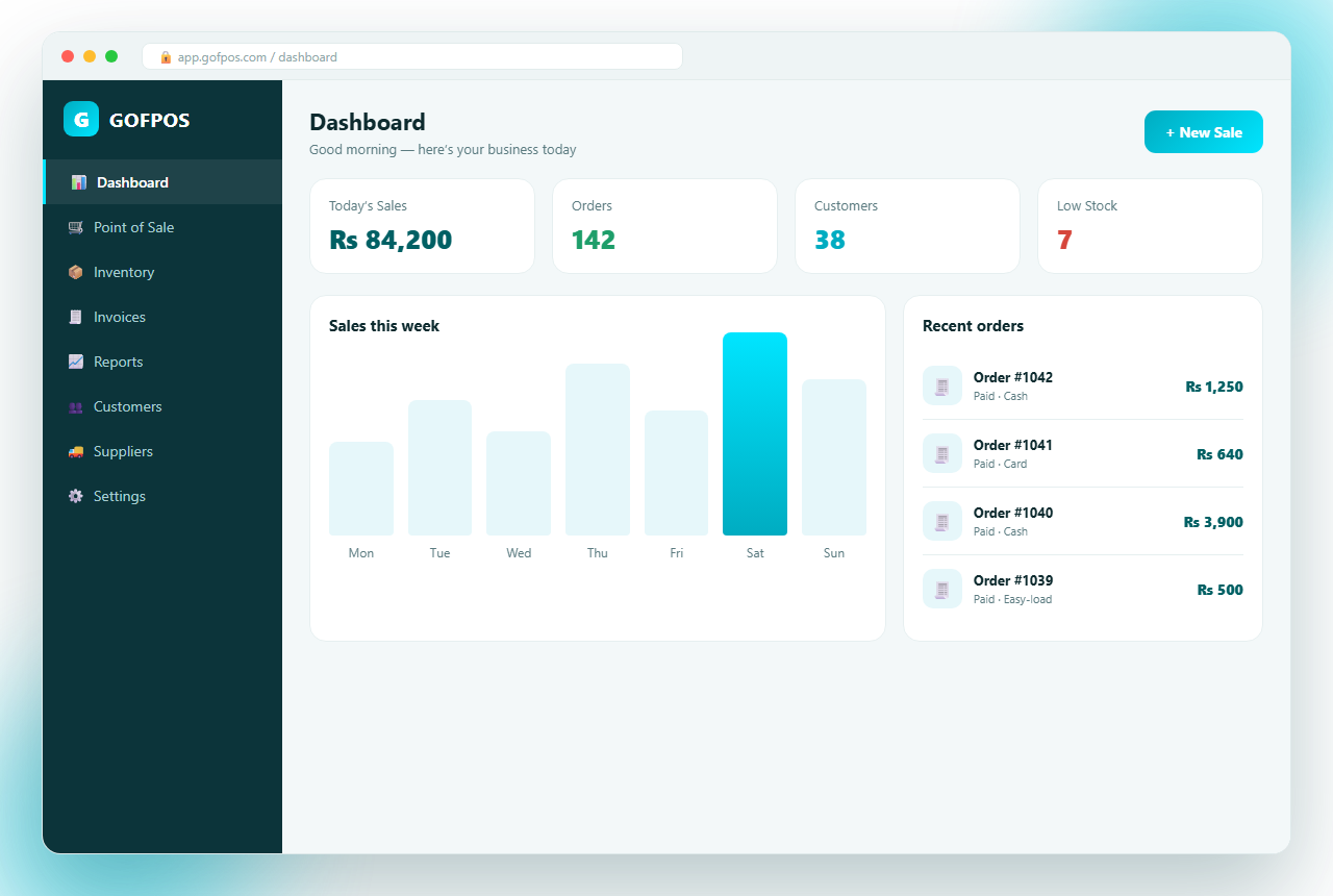 GOFPOS dashboard — sales, inventory and reports